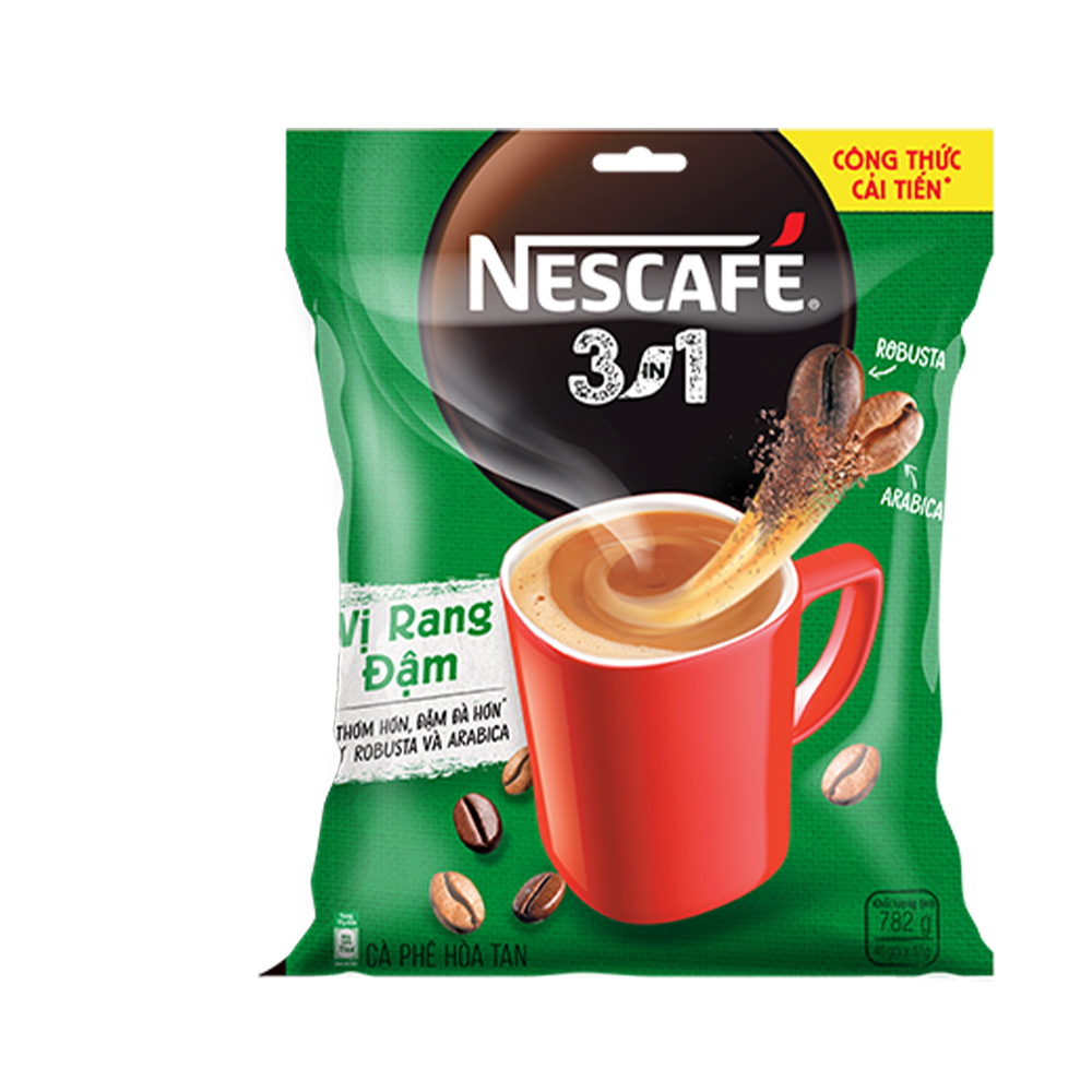 Cà phê hòa tan Nescafé 3in1 công thức cải tiến - vị rang đậm (Bịch 46 gói) - [Tặng bình Water Reminder 700ml]