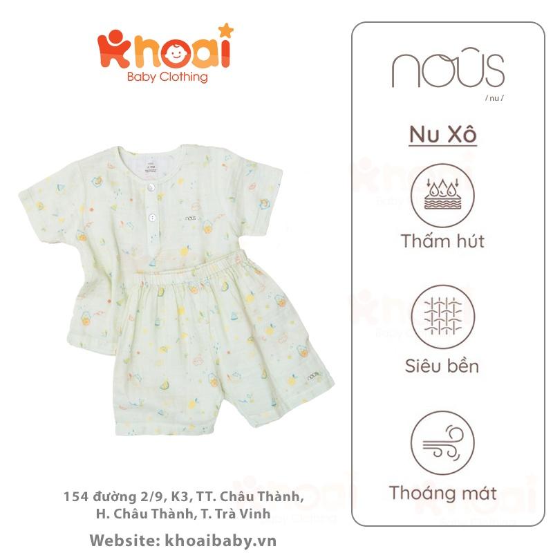 Bộ cộc Nous xô xanh lá gấu ôm dưa - Chất liệu Nu Xô 100% cotton thiên nhiên