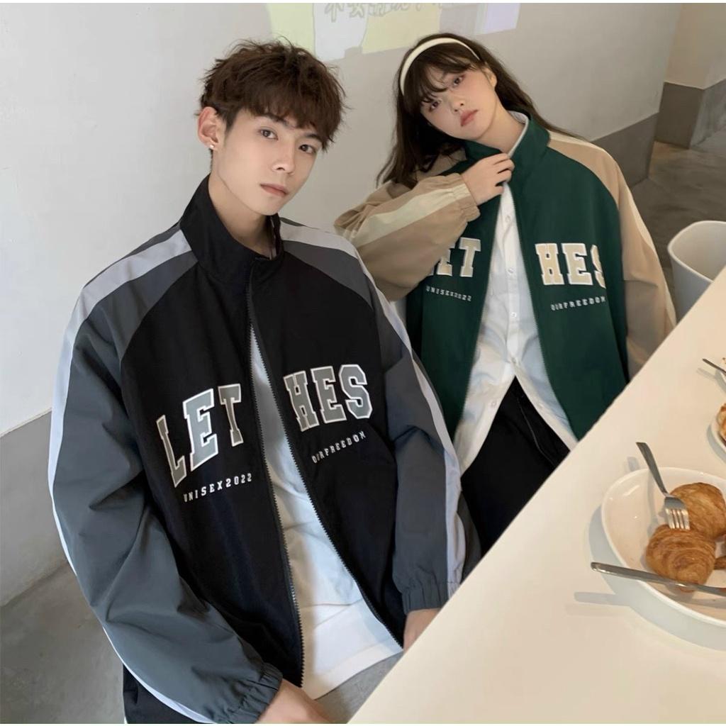 Áo Khoác Dù BomBer Phối Cúc Bấm In LETHER Thời Trang Trẻ Trung Năng Động Hàn Quốc