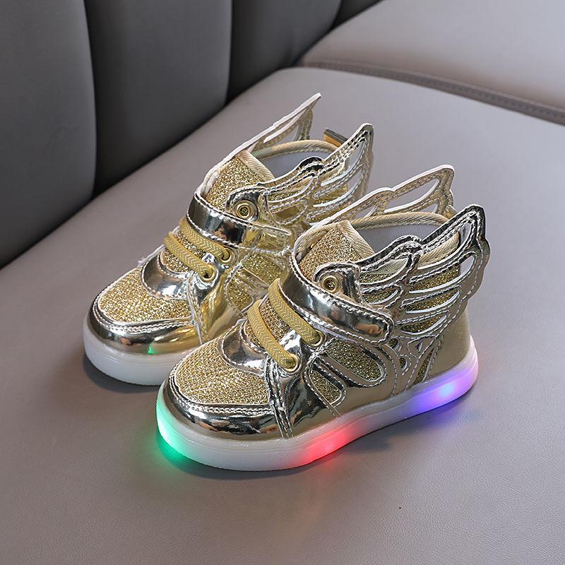 Giày trẻ em có cánh LED Sneakers Sneakers Cô gái trẻ mới biết đi Giày Skateboard Flat Skateboard giày trẻ em giày bình thường Color: Gold Shoe Size: 26