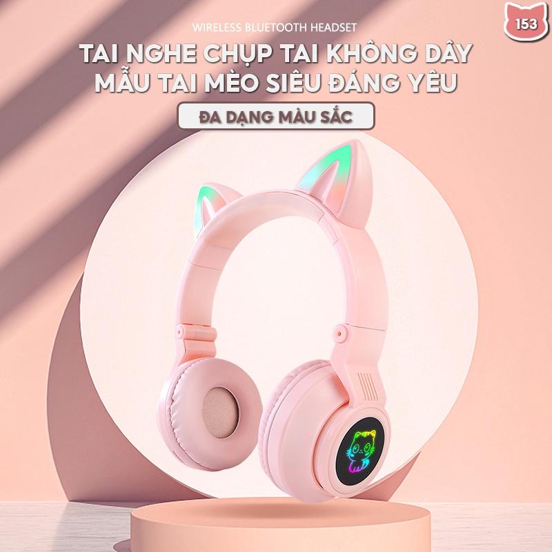 Tai Nghe Bluetooth Tai Mèo Sắc Màu Dùng Được Mọi Thiết Bị Dung Lượng Pin Siêu Khủng 153