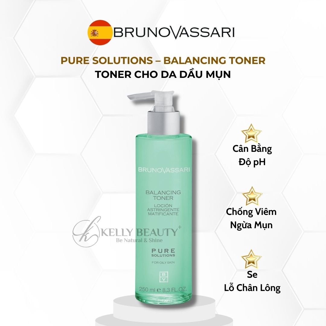 Toner Cân Bằng Cho Da Dầu Mụn Pure Solutions Balancing Toner - Bruno Vassari | Kelly Beauty