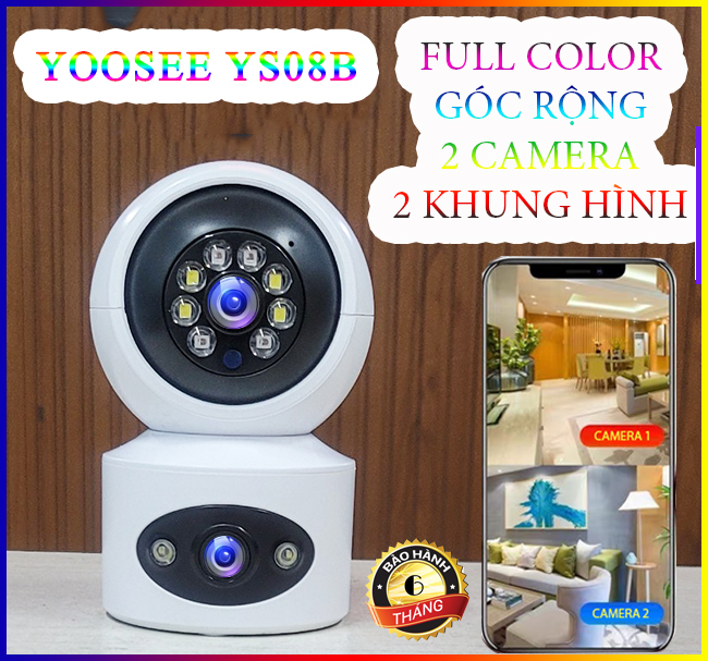 Camera Yoosee IP YS-08B 2 Mắt Trong Nhà Xem 2 Màn Hình Cùng Lúc Độ Phân Giải 8MP, Xoay 360 Độ, Xem Đêm Có Màu, Hỗ Trợ Đàm Thoại 2 Chiều Hàng Chính Hãng