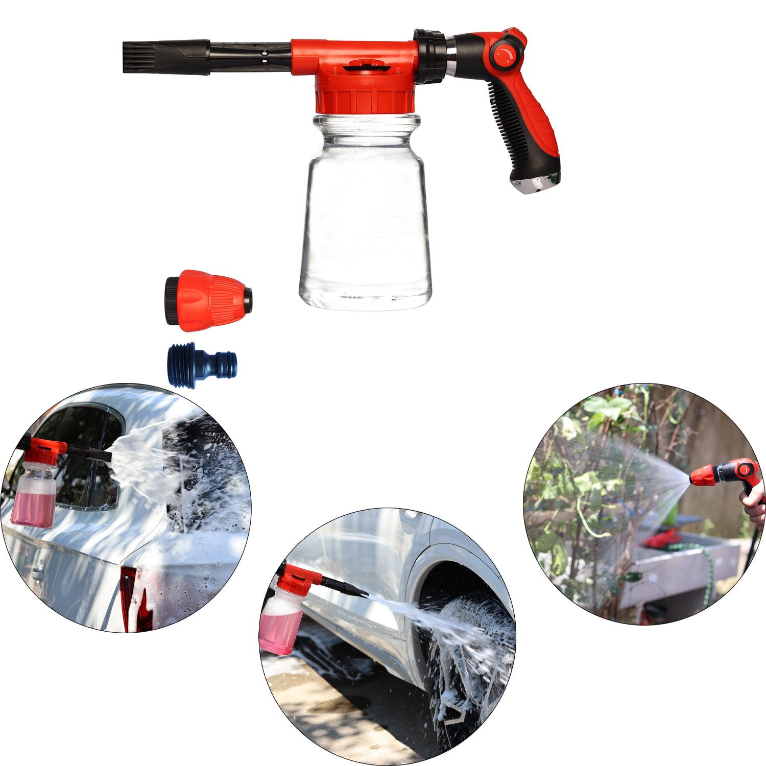 Car Wash Foam Gun with 1L White Bottle Spray Nozzle Connector Foam Sprayer for Home, Garden, Car Washing