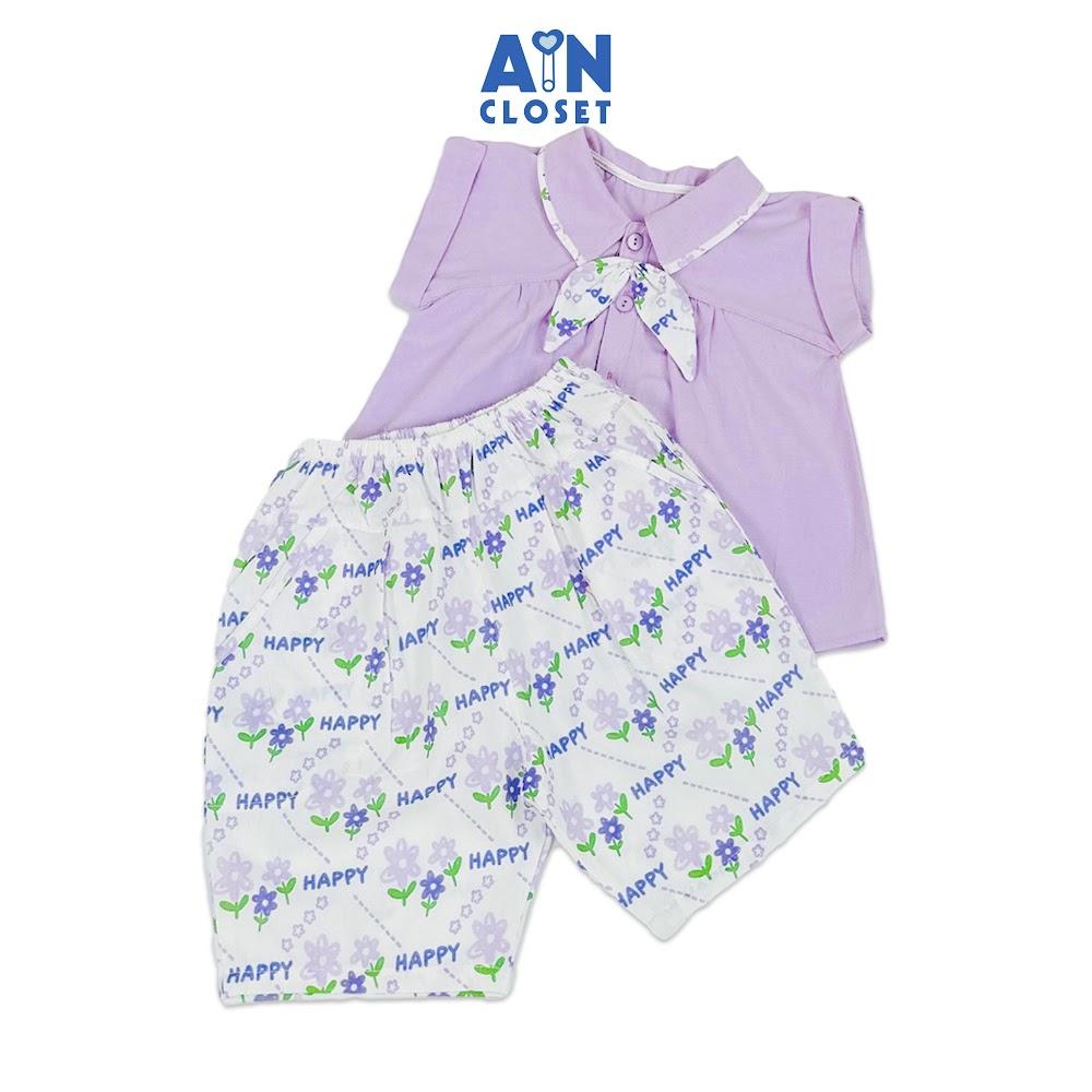 Bộ quần áo Lửng bé gái họa tiết Hoa Tím Hello cotton - AICDBGIYRMFK - AIN Closet