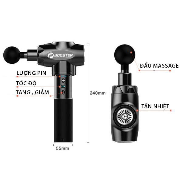Máy Massage Cầm Tay BOOSTER E Công Suất 135W, 6 Đầu Thay Thế 9 Cấp Độ Hỗ Trợ Mát Xa Chuyên Sâu, Giảm Đau Cơ, Cứng Khớp - Hàng chính hãng
