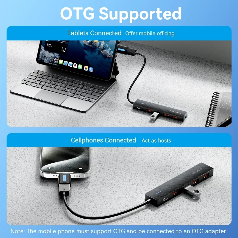 Hub usb 3.2 10Gbps mở rộng 4 cổng usb cho Laptop/ PC Vention CHO  _ Hàng chính hãng