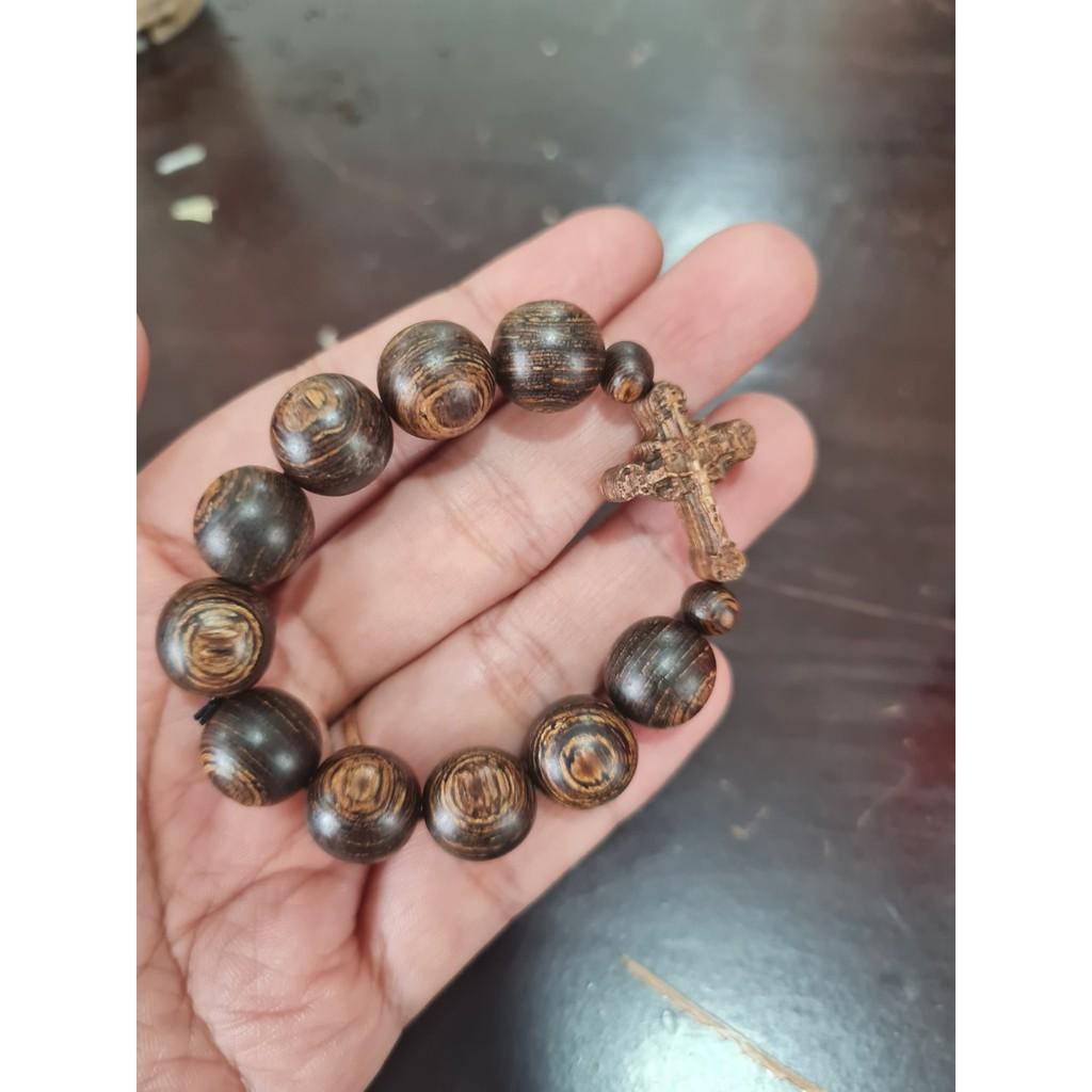 Vòng Tay Trầm Hương Tròn Đơn Sánh Chìm Nước- Trầm Hương Tự Nhiên-Mix Thánh Giá/ Tặng hộp Nhung