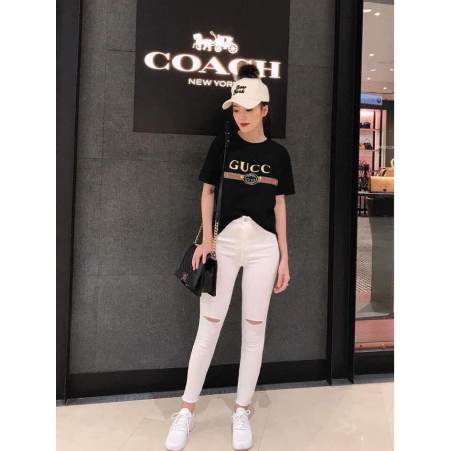 Quần jean nữ đen rách gối tua chân thời trang