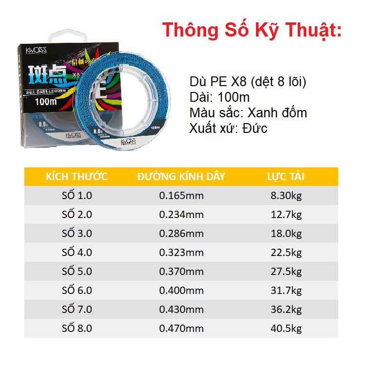 Dây Dù Câu Cá Dây Dù PE X8 SPECIAL Xanh Đốm Dài 100M Thân Sợi Mịn Và Bóng, Không Xù Lông, Chống Mài Mòn