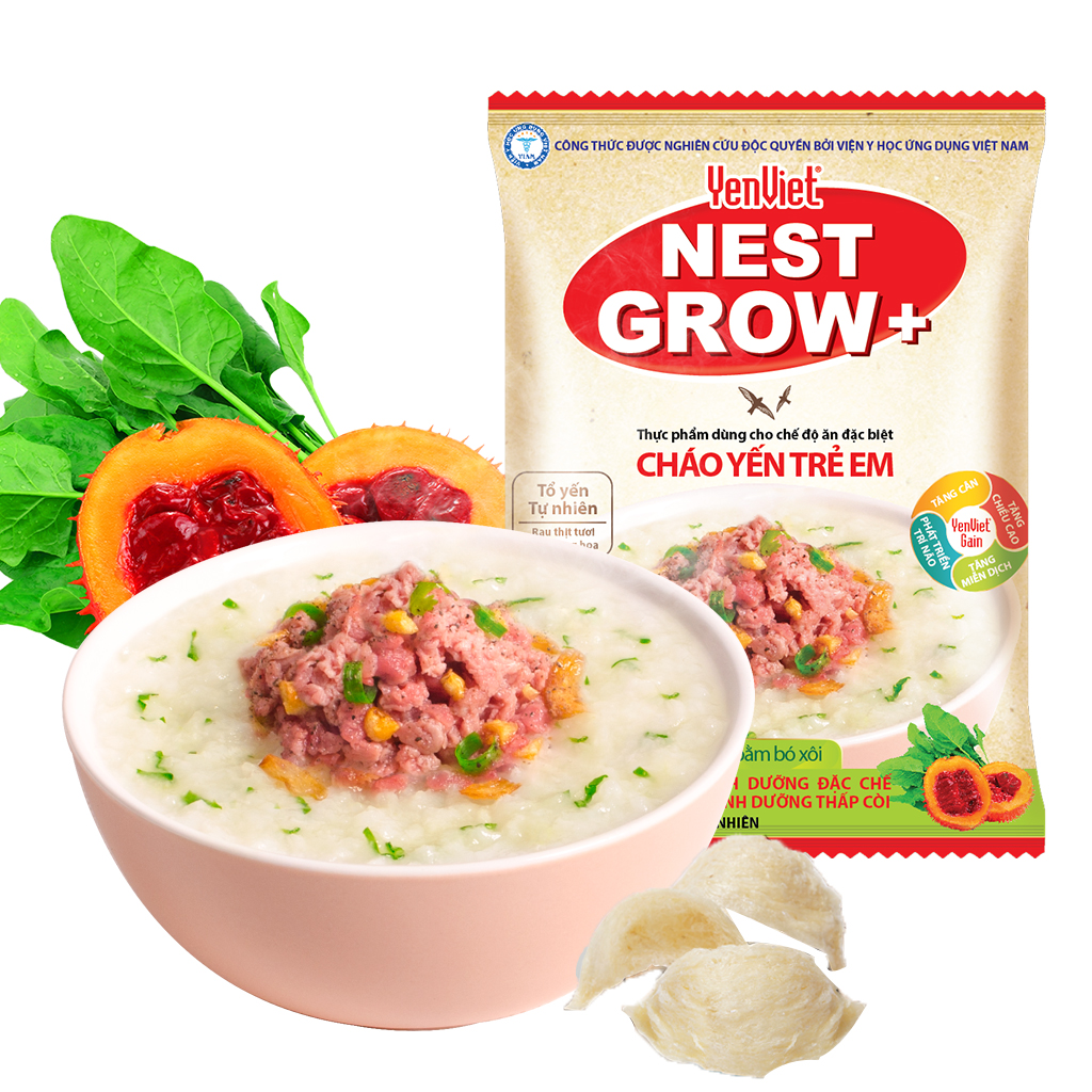 Cháo yến trẻ em Yến Việt Nest Grow công thức đặc chế cho trẻ suy dinh dưỡng thấp còi, nhiều vị, thùng 30g x 50g