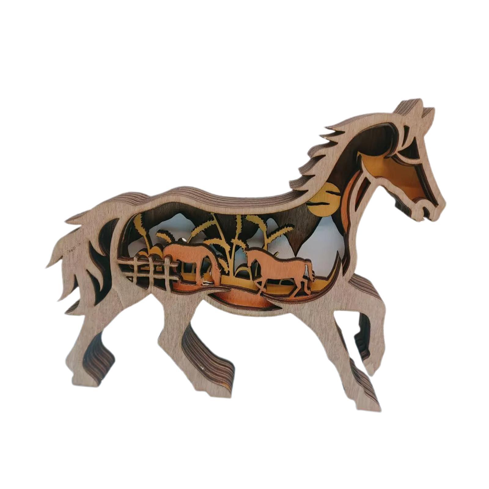 Hình ảnh Wood Animal Horse Statue 3D Retro Hollowed Engraving Sculpture for Party