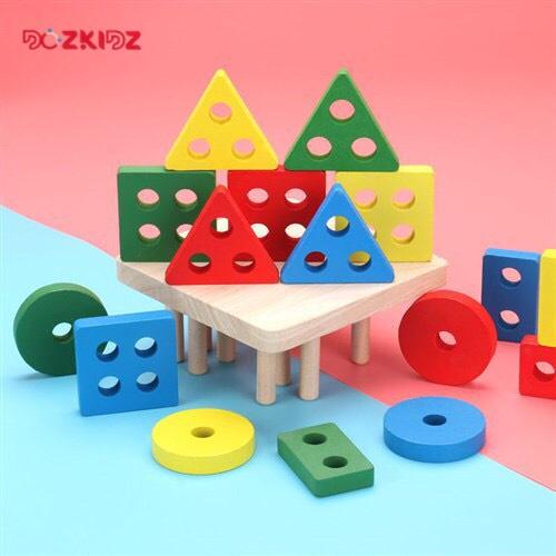 SET 9 MÓN - đồ chơi cảm quan, âm nhạc , vận động tinh bằng gỗ cho bé 0-2 tuổi - DOZKIDZ