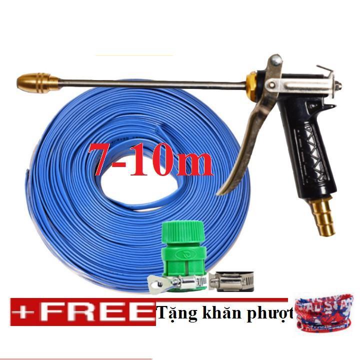 Bộ dây vòi xịt nước rửa xe, tưới cây . tăng áp 3 lần, loại 7m, 10m 206318 đầu đồng,đai,+ tặng khăn phượt TL