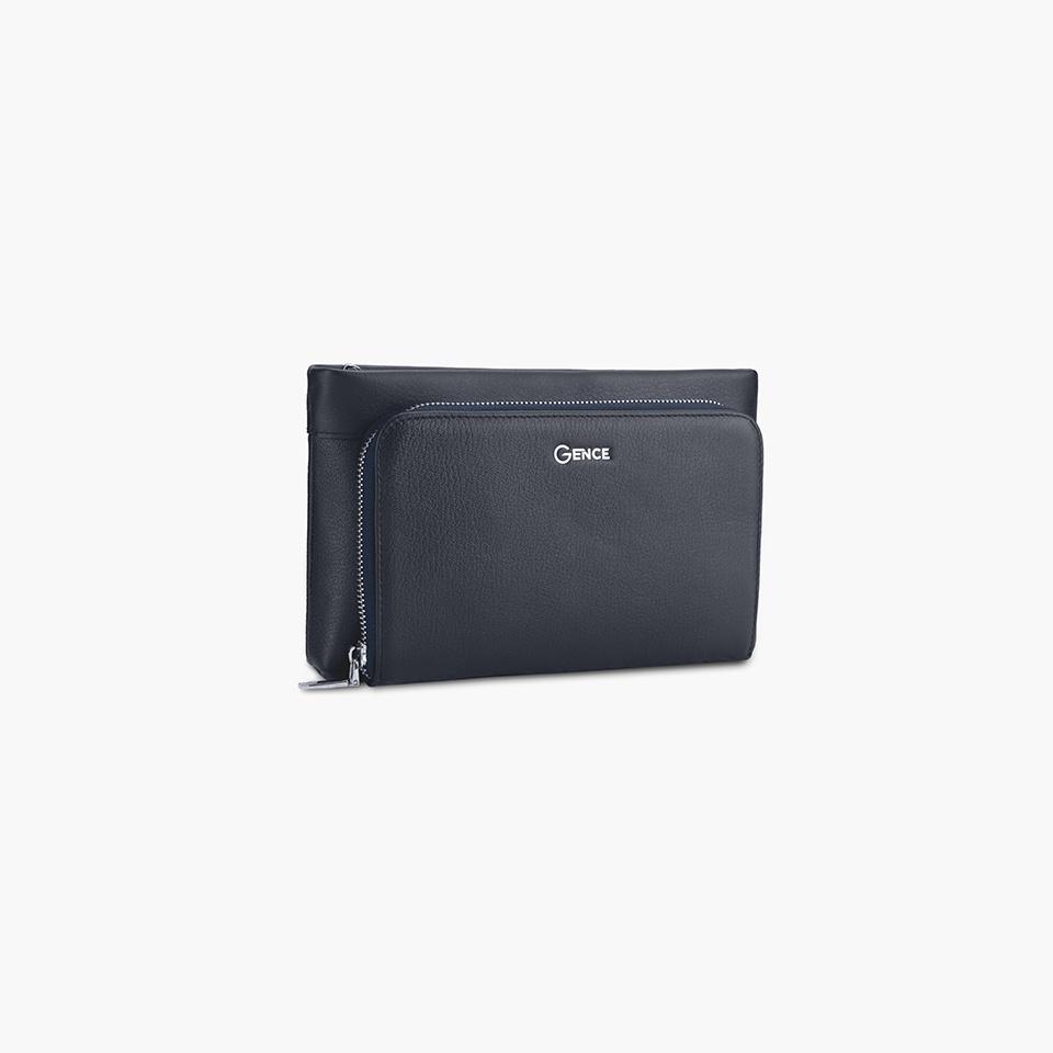 Clutch Da Chính Hãng Ví Cầm Tay Nam GENCE HT17 Da Bò Cao Cấp Màu Xanh Navy