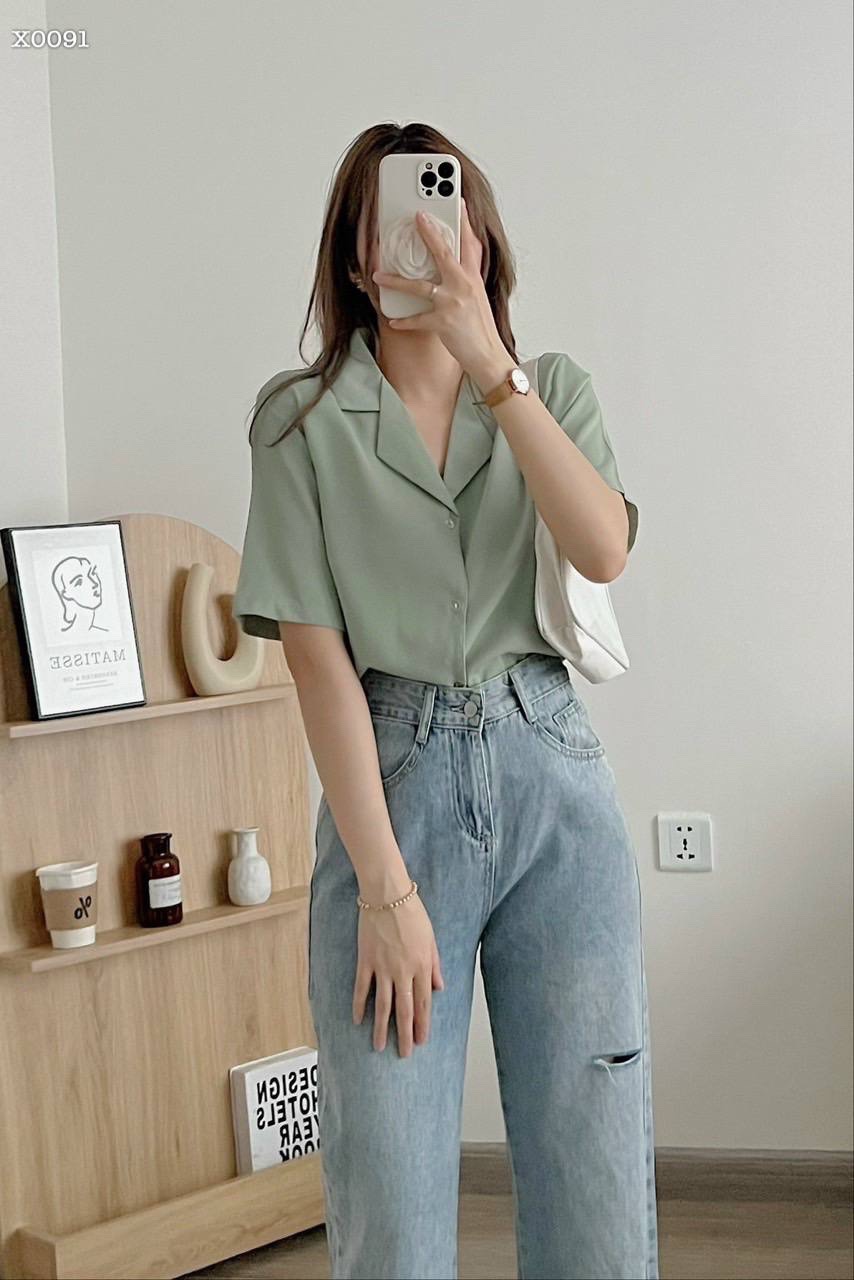 ÁO SƠ MI NỮ KIỂU RETRO BLAZER VEST TAY NGẮN SUÔNG TRƠN RỘNG BASIC CƠ BẢN ĐI CHƠI DẠO PHỐ ĐI LÀM CÔNG SỞ ĐI HỌC