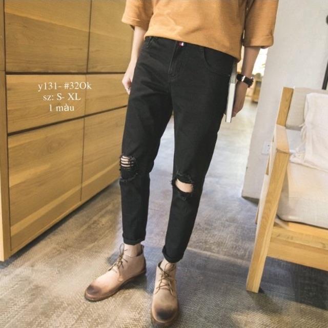 Quần rách nam đen rách gối kiểu đẹp