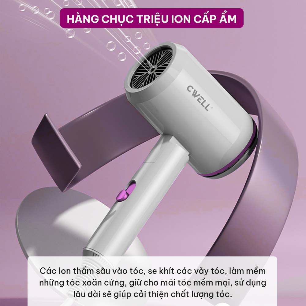 Máy sấy tóc mini gập gọn CWell C05HD, máy sấy tóc công suất lớn 1800W, kiểu dáng mới