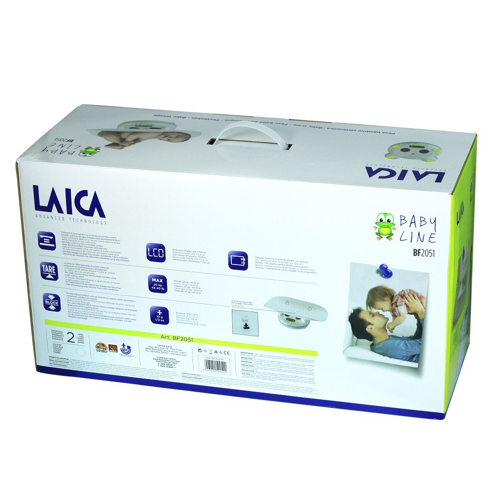 Cân trẻ em điện tử LAICA BF2051 - Mức cân tối đa 20 Kg - Tối thiểu 800g - Thước đo chiều cao 150 cm