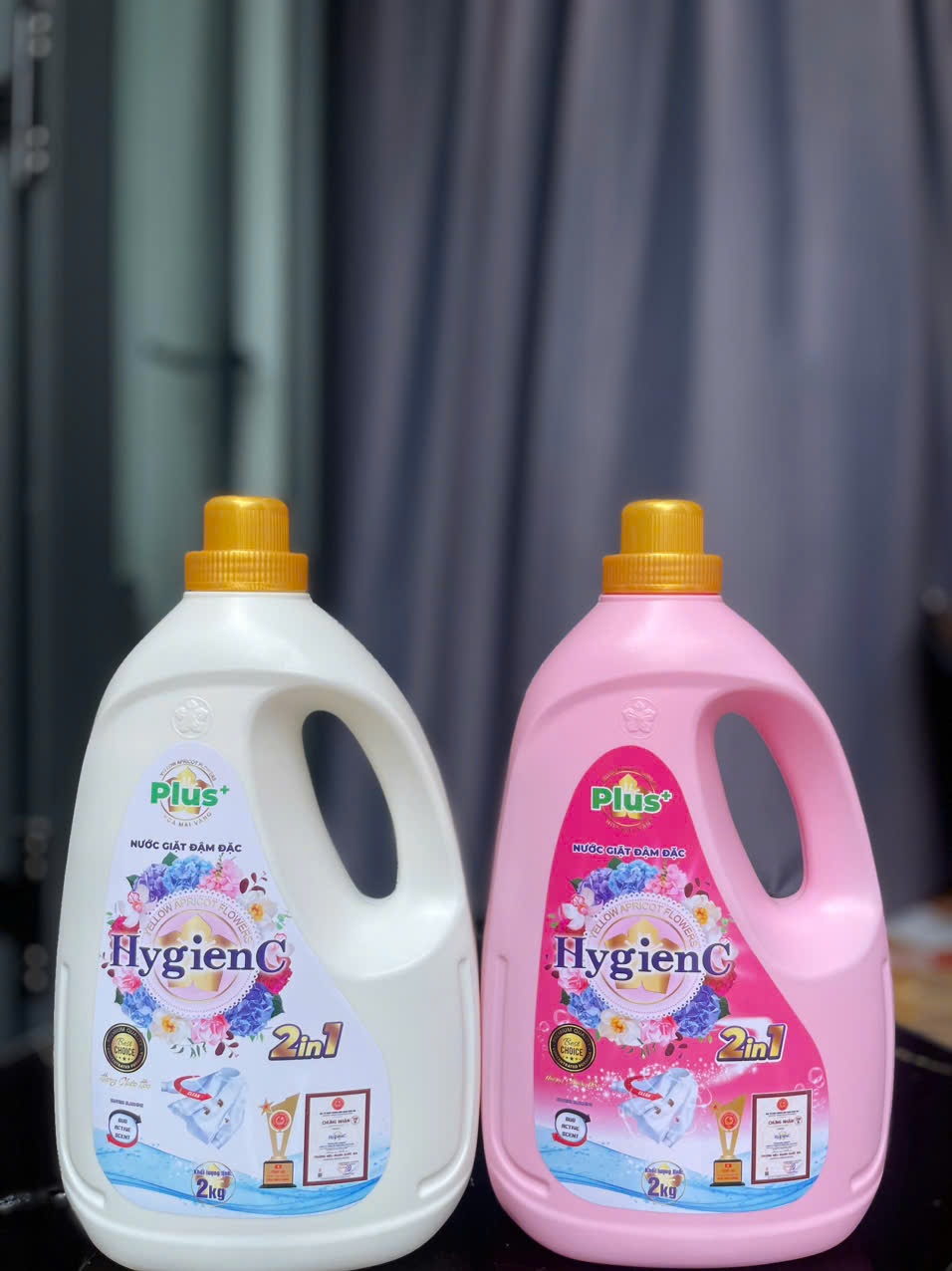 (Tặng 1 chai xịt thơm quần áo 100ml ) COMBO 2 can nước giặt xả 2 in1 HygienC PLUS 2kg, hang VN, Công nghệ thái đậm dặc, bền màu, lưu hương quần áo thơm mát dài lâu Làm Sạch