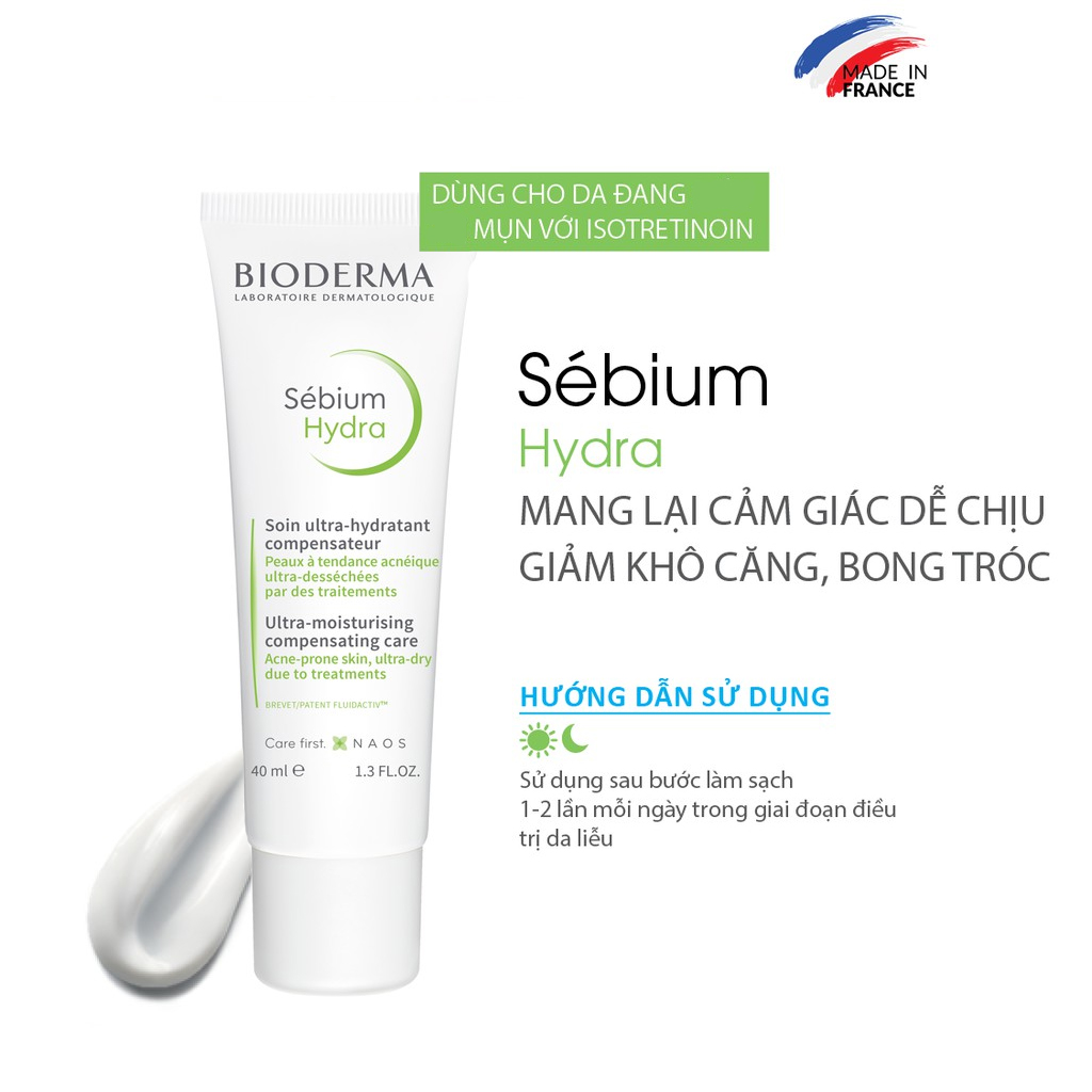 Kem dưỡng ẩm cho da dễ lên mụn Bioderma sebium hydra 40ml TẶNG mặt nạ Sexylook (Nhập khẩu)