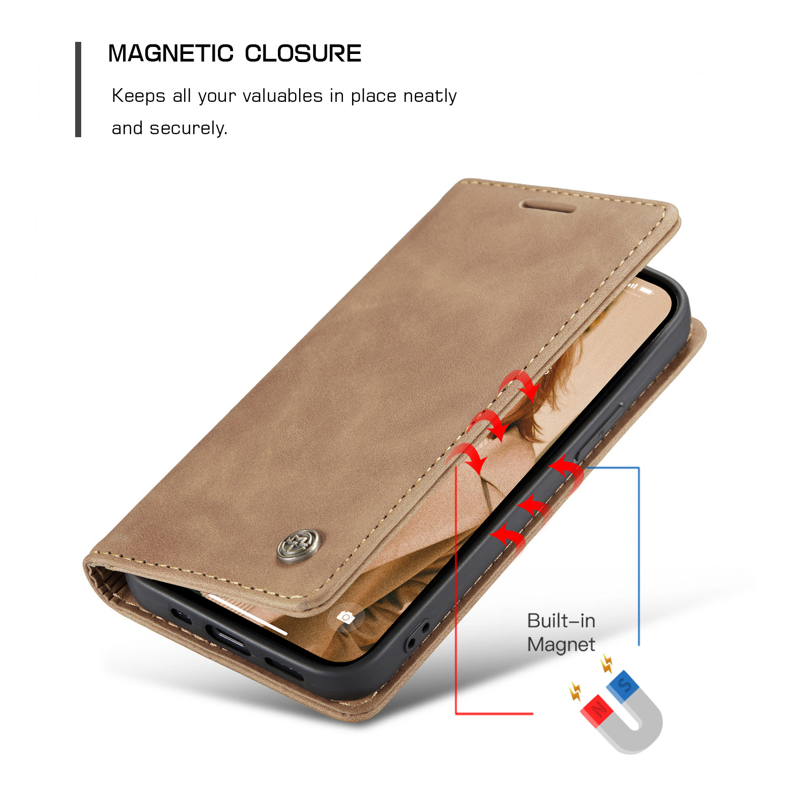 Bao da dành cho iPhone 14 Pro Max dạng ví cao cấp chính hãng Caseme - Hàng Nhập Khẩu