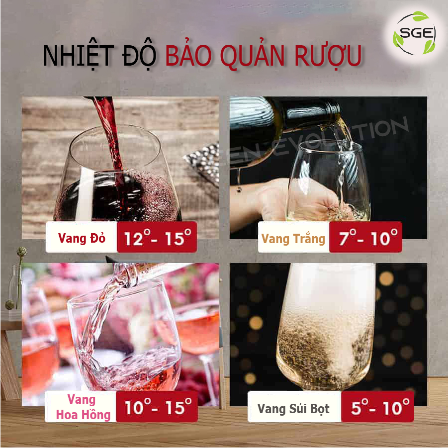 Tủ Rượu Gia Đình, Tủ Mát Tủ Uớp, Bảo Quản Rượu Vang WCE12( Tủ Đựng Rượu Vang 12 Chai). Hàng Chính Hãng SGE Thái Lan