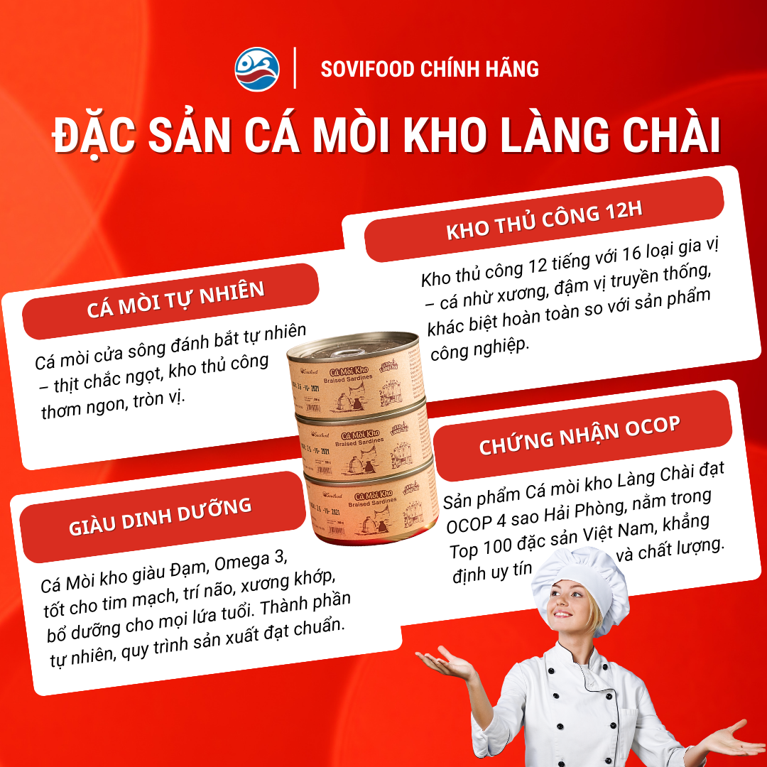 Combo 10 Lon Cá Mòi Kho Làng Chài Sovifood - Cá Mòi Kho Nhừ Xương Đậm Vị, OCOP 4 Sao Hải Phòng - 2kg