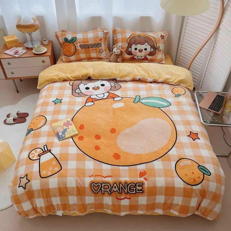 Bộ chăn ga nỉ nhung tuyết siêu ấm áp dễ thương