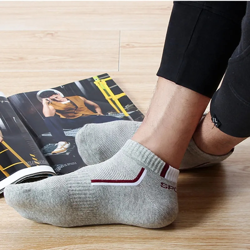 5 Cặp/lô Vớ Nam Lưới Lưới Thoáng Khí Thuyền Ngắn Cổ Tất Cotton Thun Thể Thao Thấm Hút Mồ Hôi Vớ Mắt Cá Chân Color: 1Pair