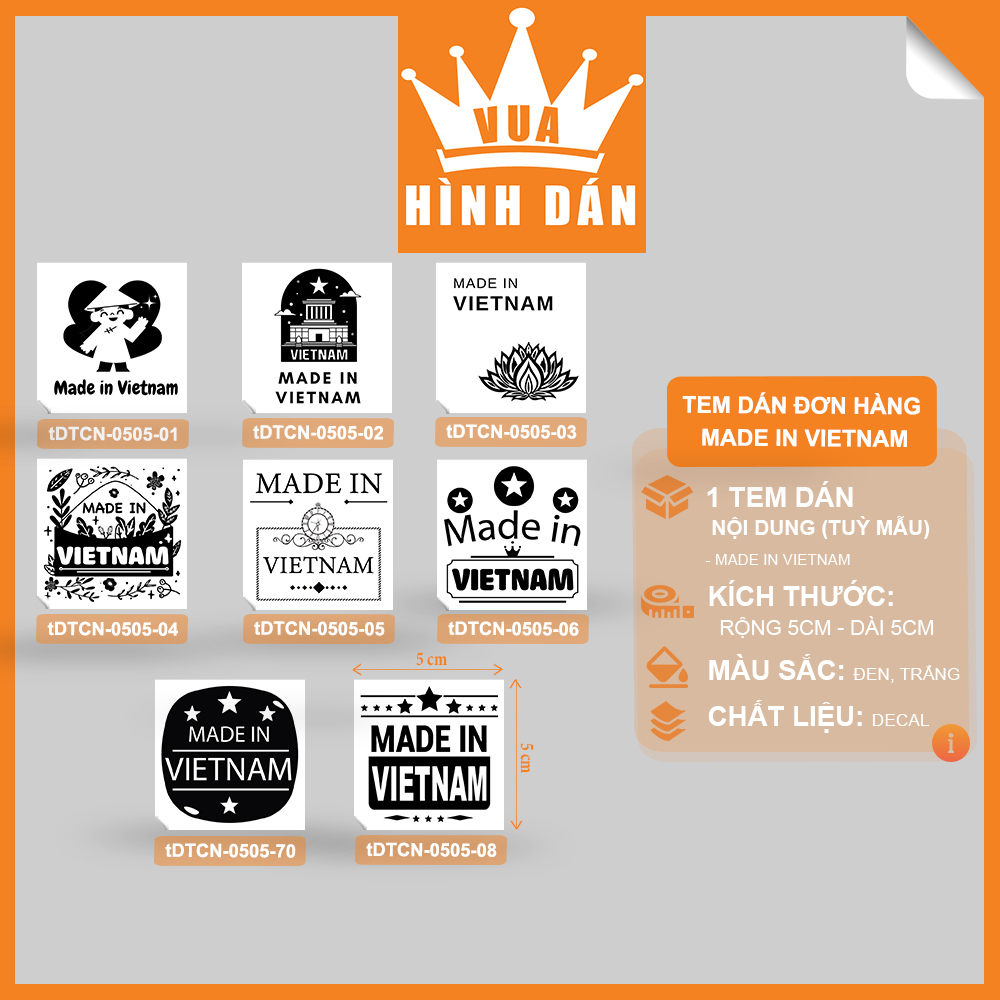 Set 50/100 sticker MADE IN VIETNAM tem dán túi / gói hàng dành cho shop Vua Hình Dán