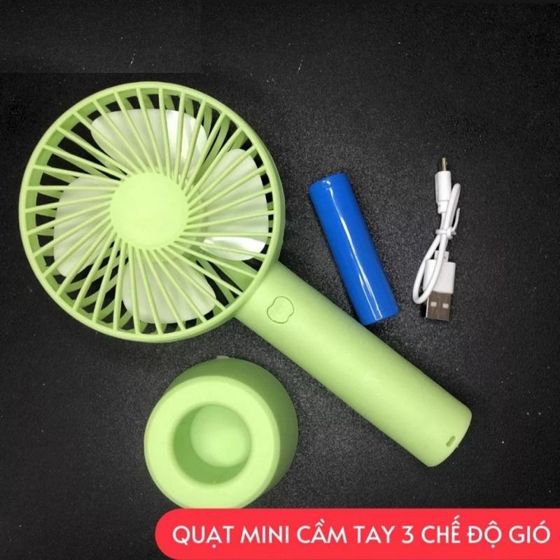 Quạt Mini Cầm Tay Tích Điện 3 Chế Độ Gió Có Chân Đế Quạt Sạc Tích Điện USB Mini -Kèm Dây Sạc, Pin, Đế