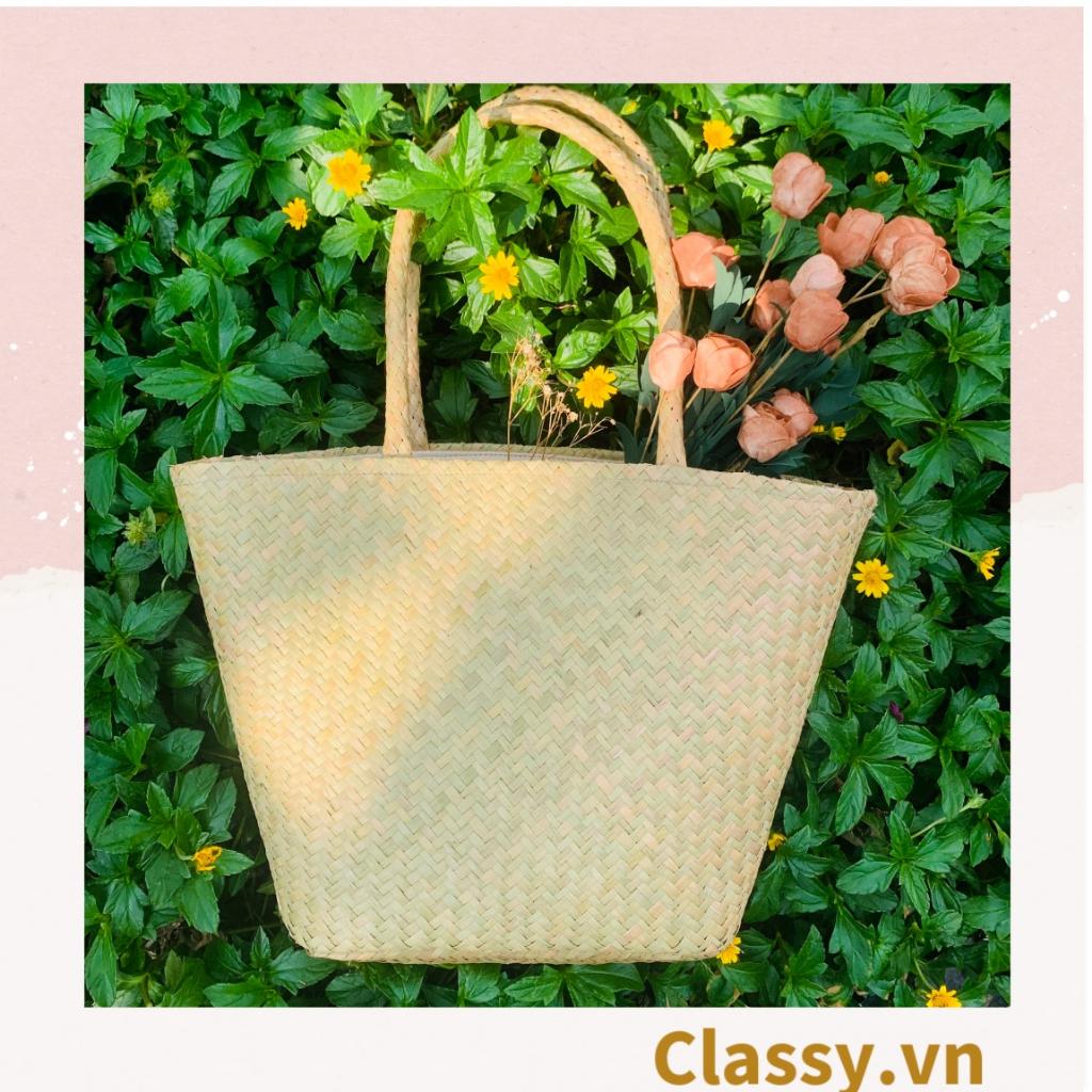 Túi cỏ bàng dáng bầu Classy , có lớp lót làm từ cỏ bàng 100% thiên nhiên, từ bàn tay thợ thủ công Việt Nam T985