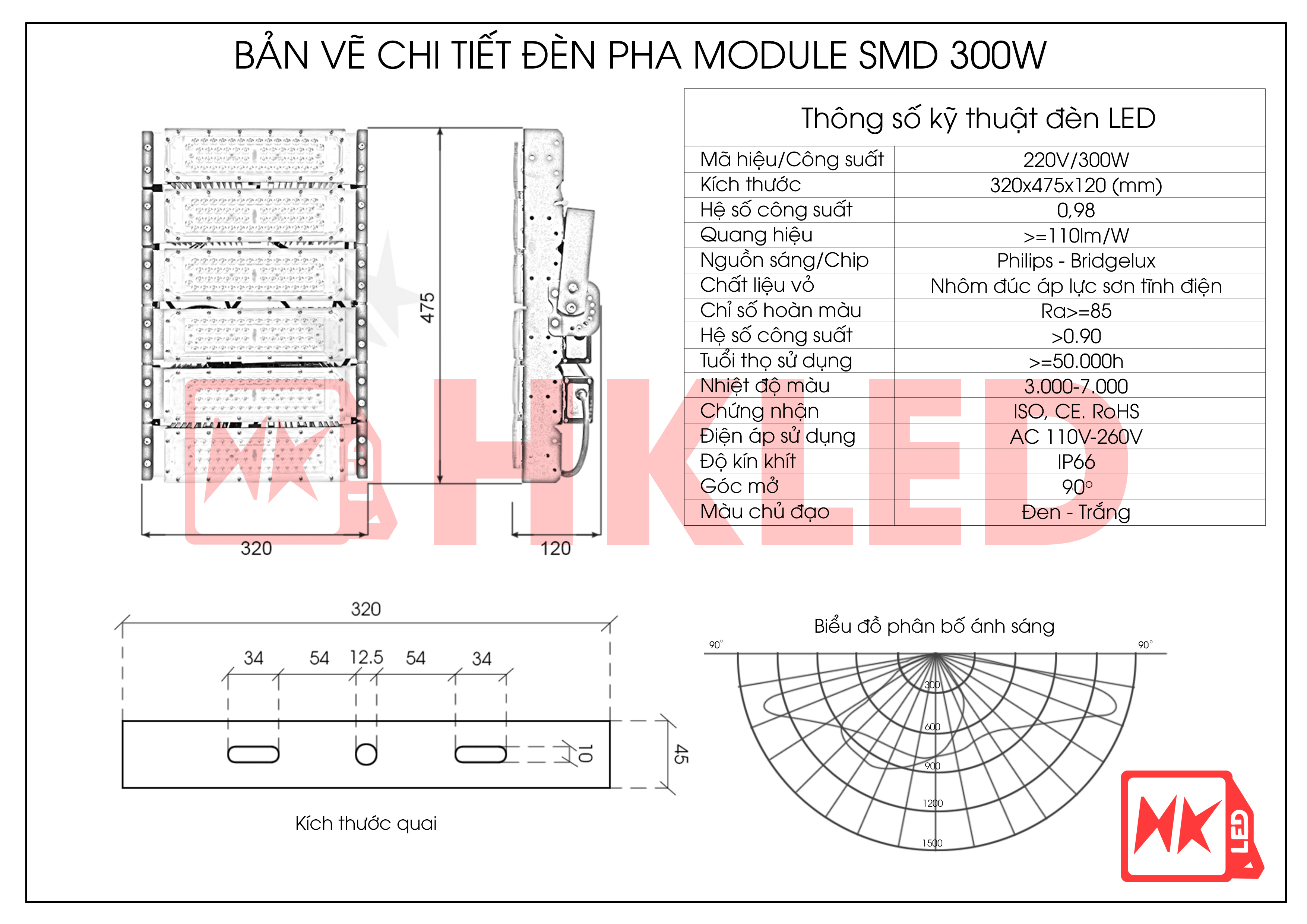 HKLED - Đèn pha LED Module OEM Philips 300W - DPMPL300