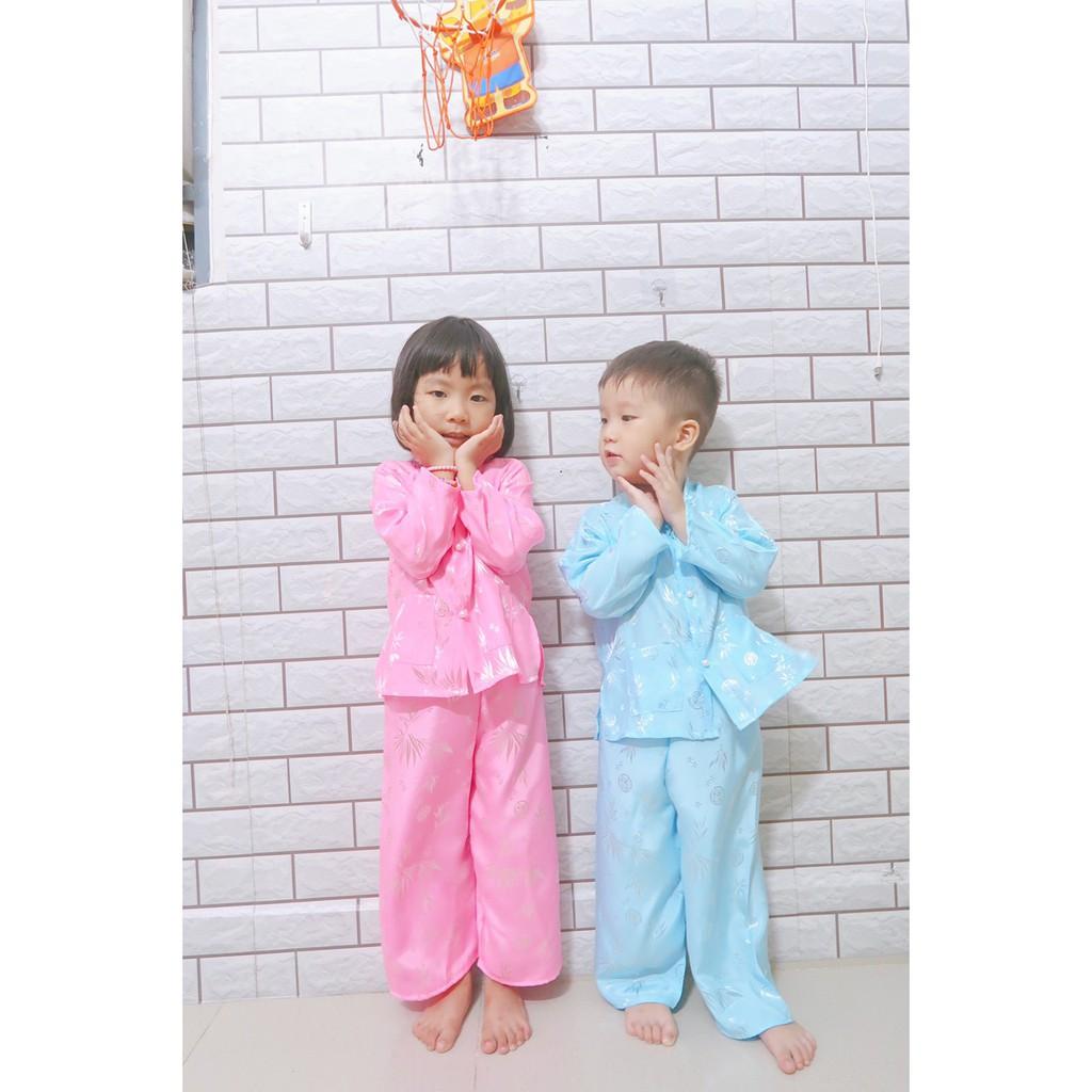 Bộ bà ba gấm lá tre cho bé trai, bé gái