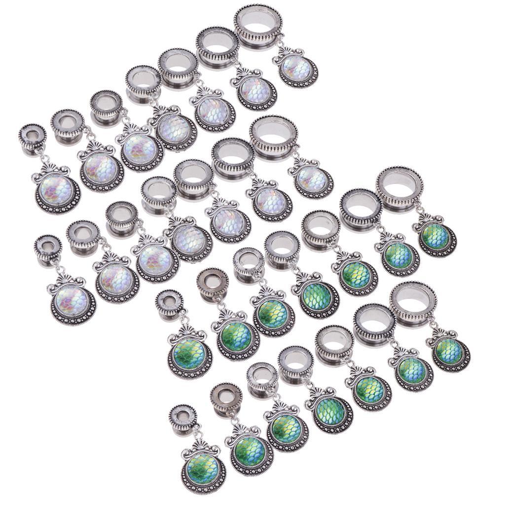 Ear  Tunnel Green Fish Scale Dangle Ear Expander Ear Piercing