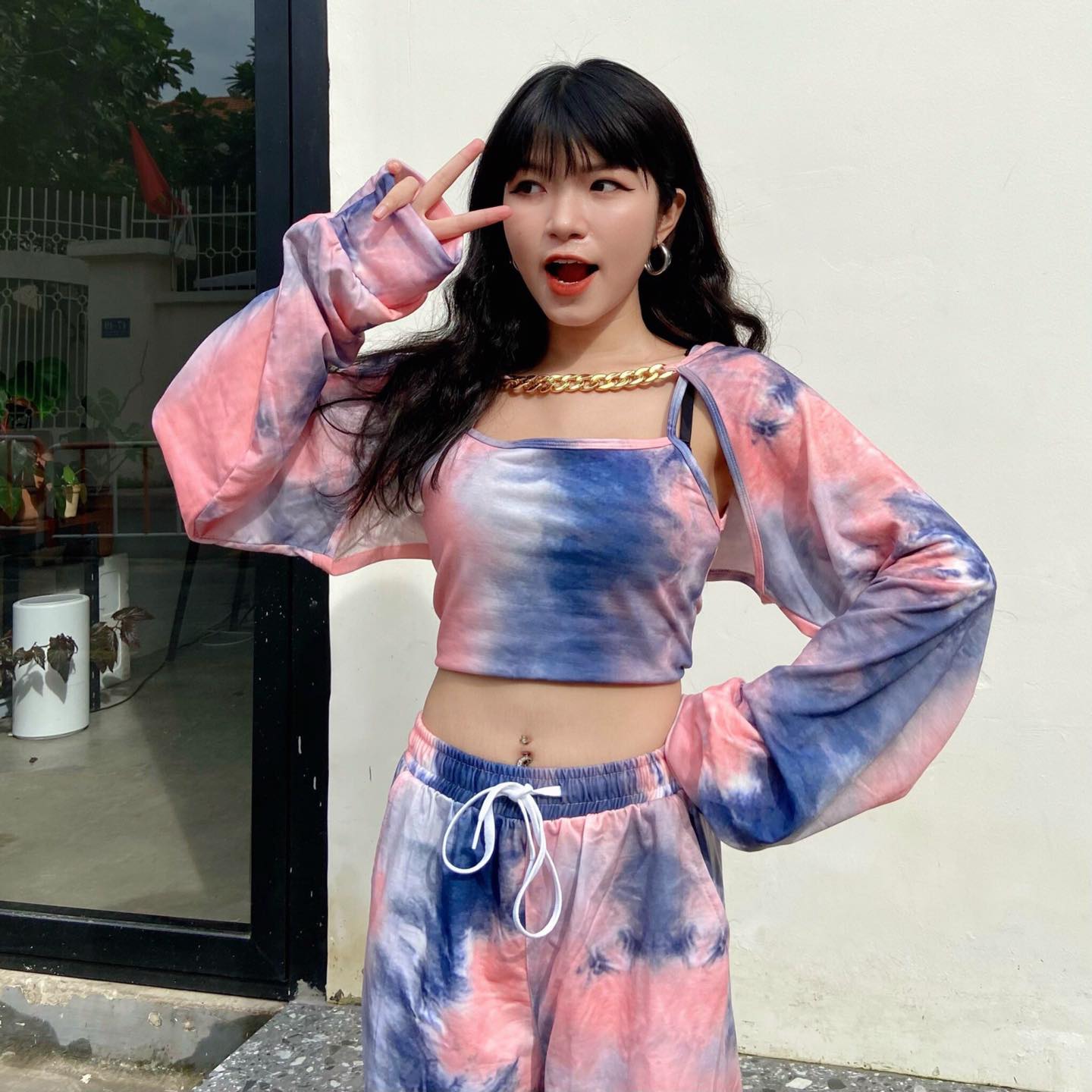 Áo Croptop Cánh Tay Dây XÍch Phối Áo 2 Dây Loang Màu 3D Ulzzang - MM