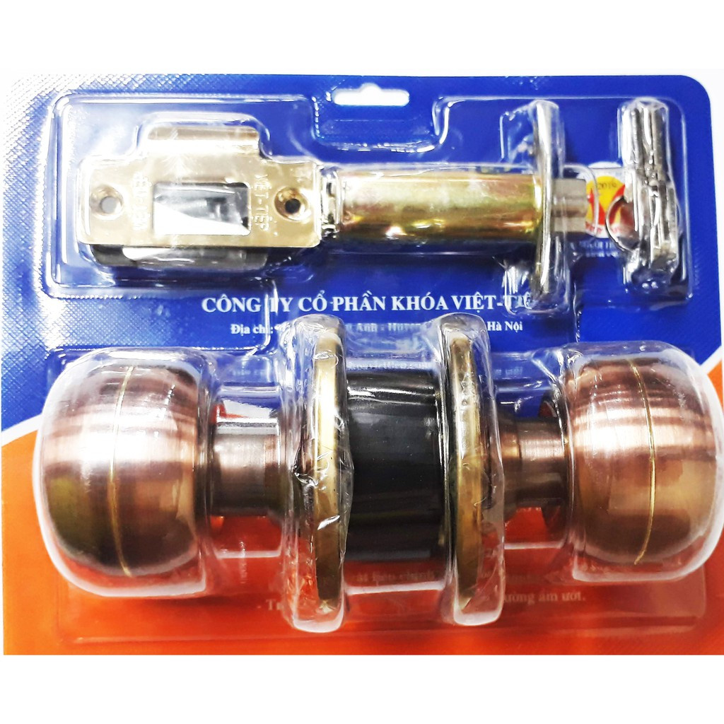 Ổ khóa cửa tay nắm tròn Việt Tiệp 04213 cò dài / cò ngắn, chất liệu inox màu nâu vàng dành cho các loại cửa thông phòng