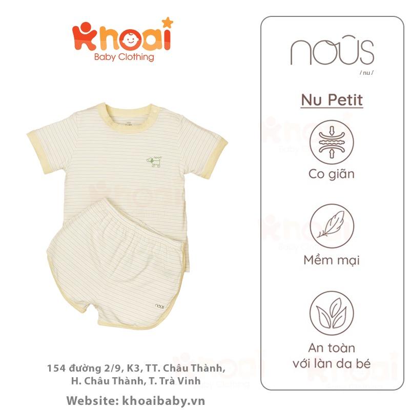 Bộ cài vai cộc petit Nous kẻ hai xanh - Chất liệu Nu Petit 95% cotton thiên nhiên