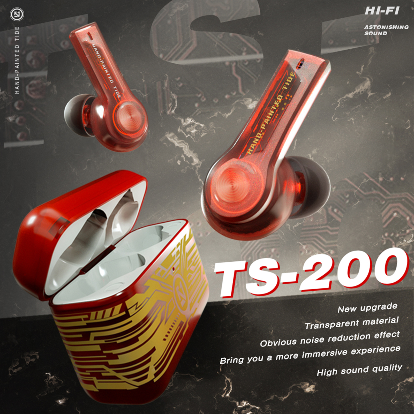 Tai Nghe Không Dây TS-200 BT5.0 Có Micrô Cảm Ứng Giảm Tiếng Ồn Vỏ Bán Trong Suốt