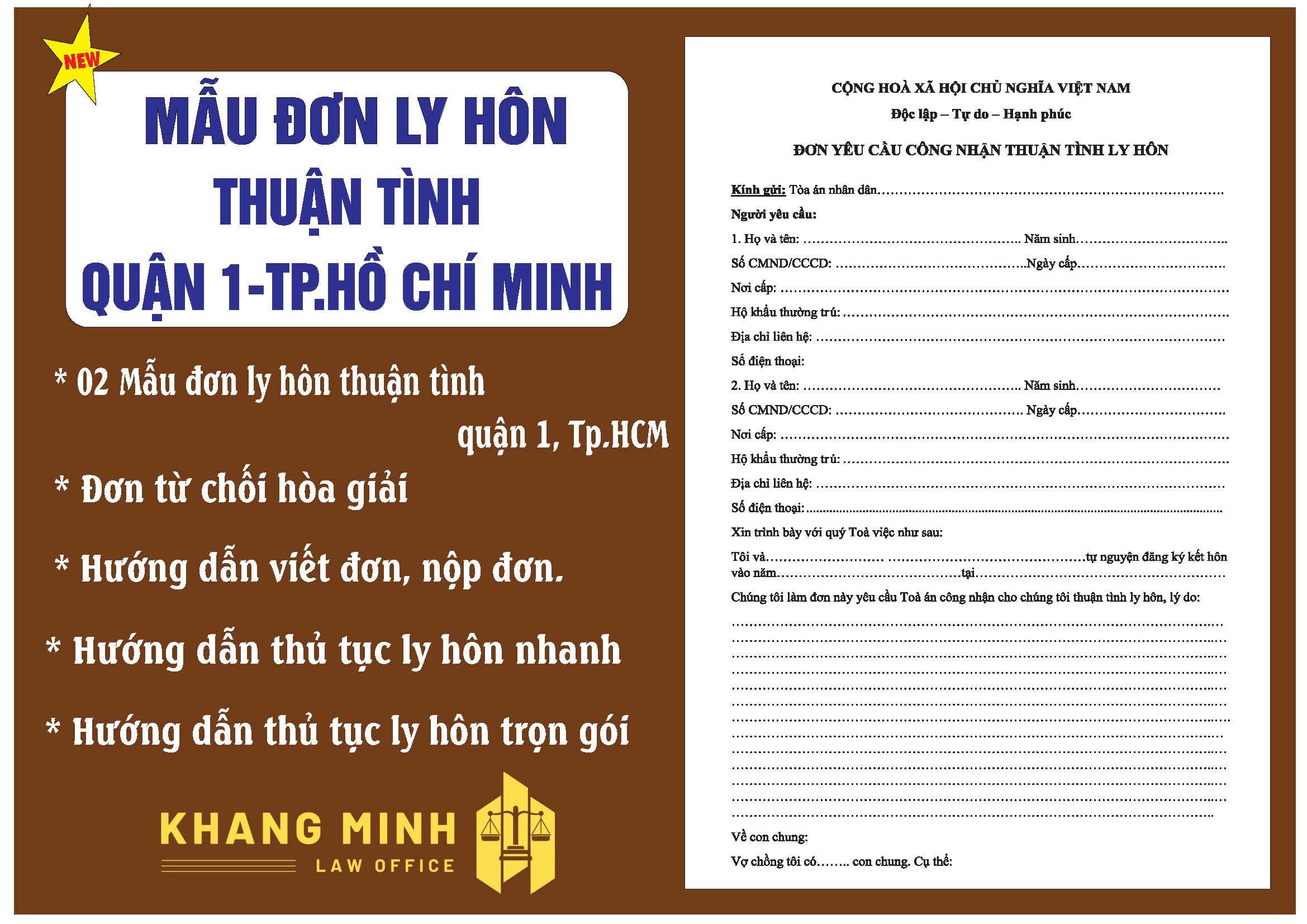 Thủ tục ly hôn thuận tình quận 1 + 02 Mẫu đơn ly hôn+ 01 Hướng dẫn chi tiết