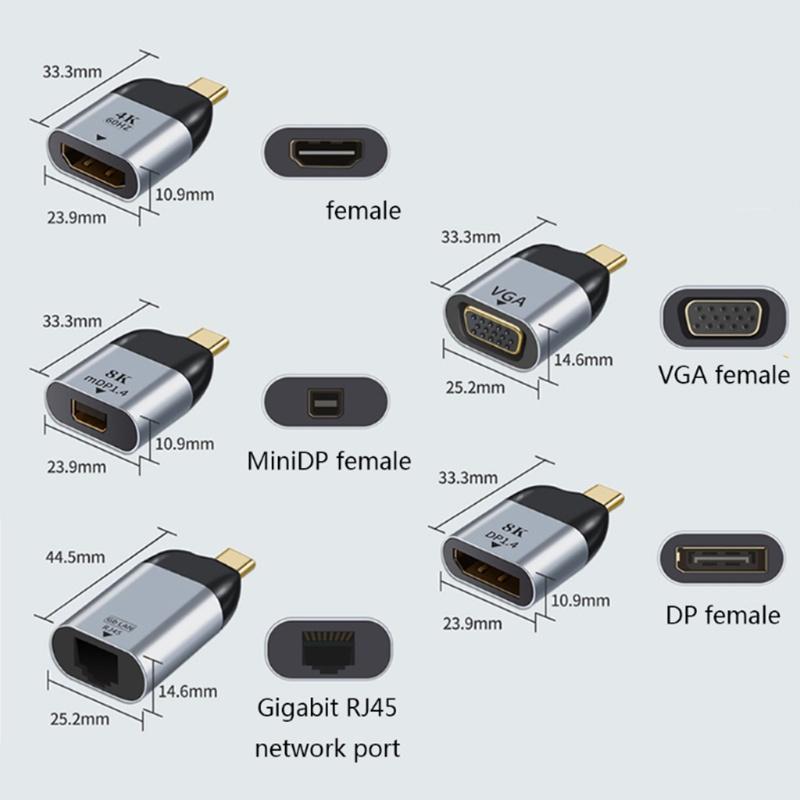 Đầu chuyển đổi từ cổng Type-C sang HDMI/Vga/DP/RJ45/mini DP -HD 4K 60Hz cho Laptop táo