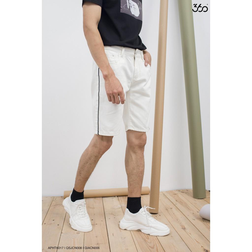 Sale Quần sooc nam 360 BOUTIQUE sọc kẻ sườn, màu trắng - QSJCN008