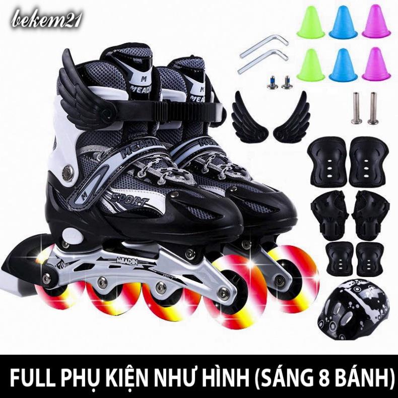 Giày Patin trẻ em Sport 2 lớp flash 8 bánh phát sáng,khung hợp kim, tặng FULL 20 món bảo hộ và phụ kiện