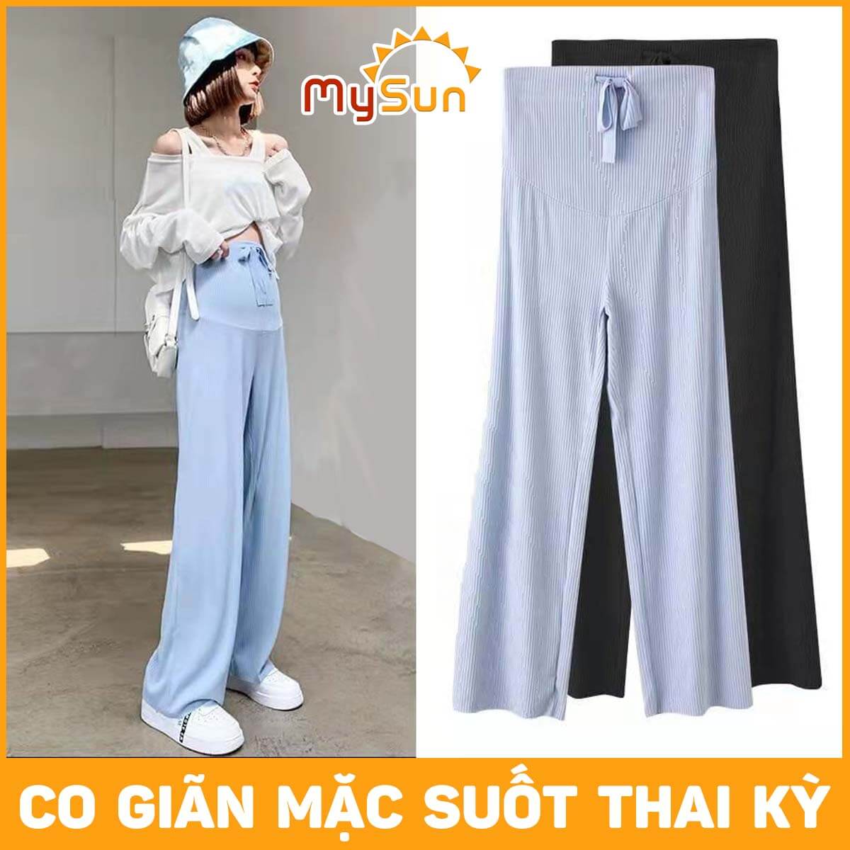 Quần tây dài lưng thun ống rộng đẹp cho bà bầu mặc đi làm công sở 4 mùa Đông Hè MySun