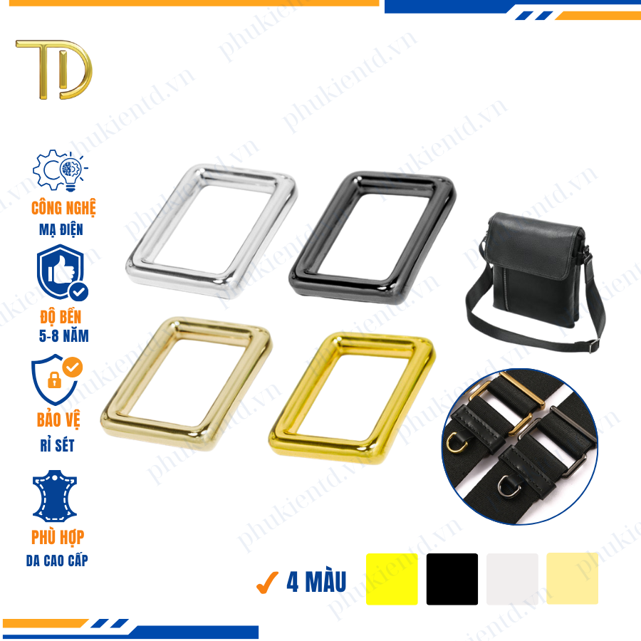 Khoen chữ nhật túi xách, khoen vuông túi xách 38mm cao cấp công nghệ mạ điện độ bền 5-8 năm