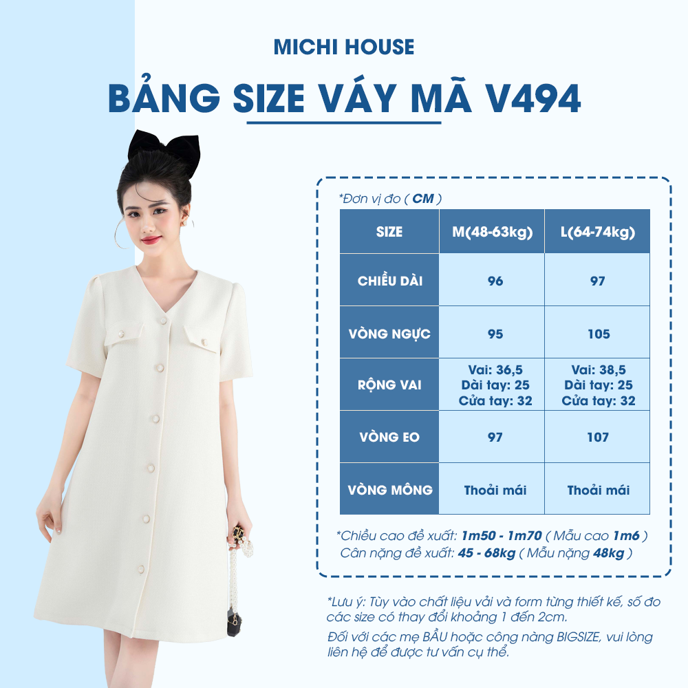 Đầm Suông Công Sở Michi House Váy Xuông Thanh Lịch Cổ V Dáng Suông A Vừa Dài Đến Gối Che Khuyết Điểm Tốt có Bigsize V494