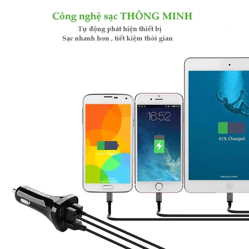 Ugreen UG40284CD124TK 29W màu Đen Bộ sạc ô tô 3 cổng USB - HÀNG CHÍNH HÃNG