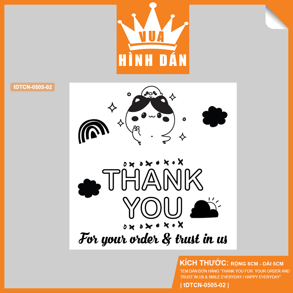 Set 50/100 Sticker THANK YOU FOR YOUR ORDER AND TRUST IN US, SMILE EVERY DAY, HAPPY EVERYDAY 5x5cm - tem dán đơn hàng, kiện hàng dành cho shop 1.075