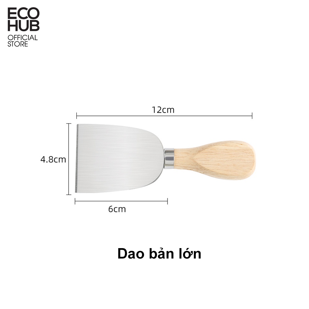 Bộ 4 món bàn ăn dao, thìa, dĩa ECOHUB bằng cán gỗ, phô mai, loại nhỏ